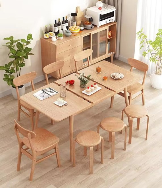 Space-Saving Extendable Dining Furniture, Solid Wood Dining Table for Nordic Small Household & Restaurant Bulk Order
