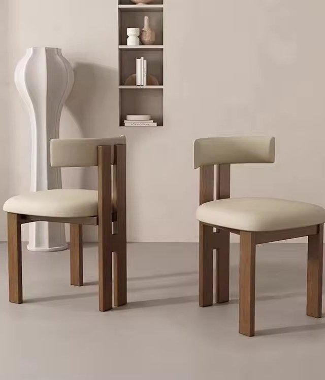 Block-Style Double Post Upholstered Side Chair, Solid Wood Dining Chair for Nordic Modern Hotel Restaurant