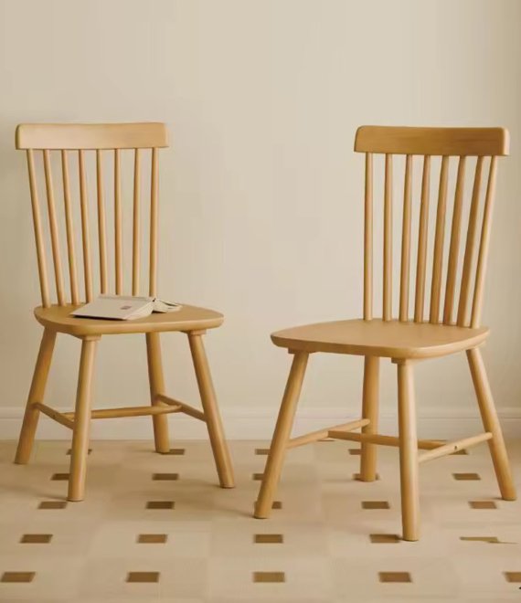 Vertical Slat Windsor Style Side Chair, Solid Wood Dining Chair for Nordic Country-Style Home & Catering Venues