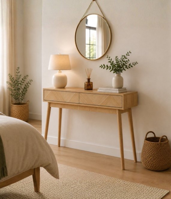 Nordic Herringbone Wood Console Table 2 Drawers Entryway Hallway Sofa Console Desk For Home Wholesale 