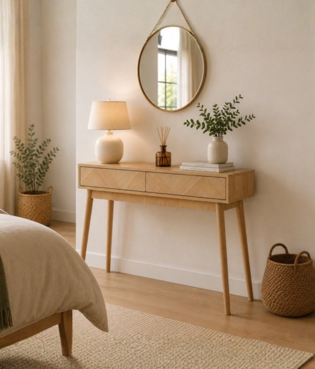 Nordic Herringbone Wood Console Table 2 Drawers Entryway Hallway Sofa Console Desk For Home Wholesale 