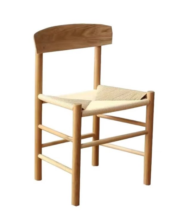 Low Flat-Back Woven Side Chair, Paper Rope Seat Solid Wood Dining Chair for Nordic Small-Space Dining Area