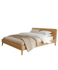 Solid Oak Wood Platform Bed Frame, Minimalist Scandinavian Wooden Bed with Headboard for Bedroom