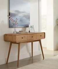 Nordic Oak Wood Console Table 3 Drawers Rounded Edge Hallway Entryway Sofa Console Desk For Home Project Supply