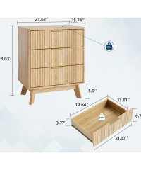 Fluted Wooden Nightstand, 3-Drawer Large Storage Side Cabinet for Bedroom & Living Room