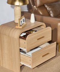 Curved Wooden Nightstand, 2-Drawer Bedside Cabinet with Gold Metal Pulls for Bedroom