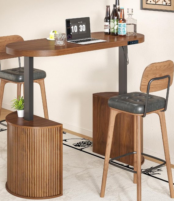 Electric Height Adjustable Standing Desk With Storage Cabinet Modern Curved Home Office Computer Desk