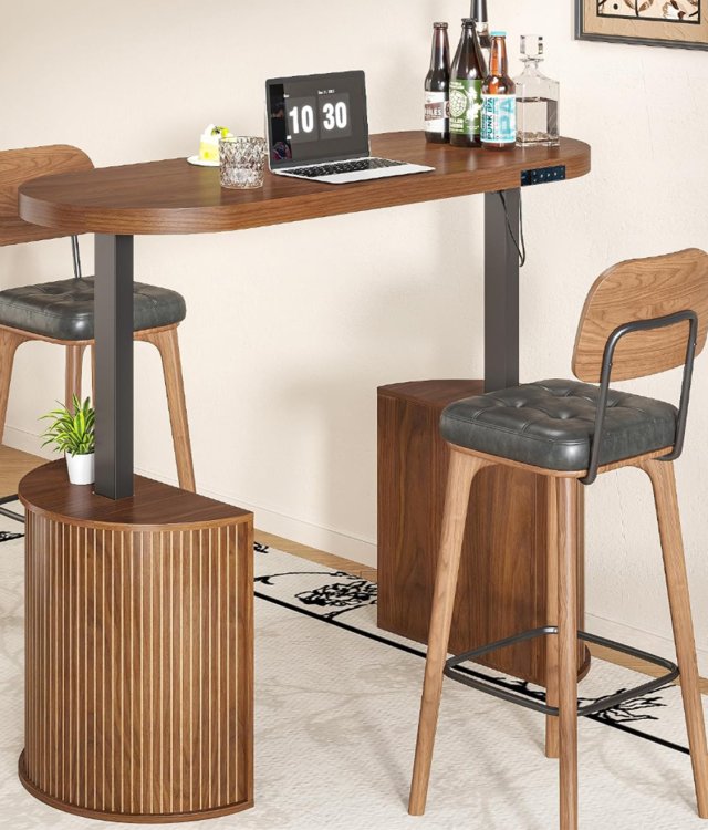 Electric Height Adjustable Standing Desk With Storage Cabinet Modern Curved Home Office Computer Desk