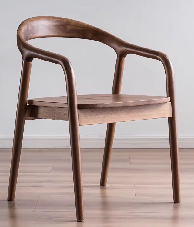 One-Piece Bent Frame Armchair, Faux-Leather Padded Solid Wood Dining Chair for Nordic Modern Commercial Venues