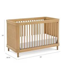 Mid Century Modern Solid Wood Baby Crib Convertible Infant Bed With Angled Legs For Nursery Room Supply 
