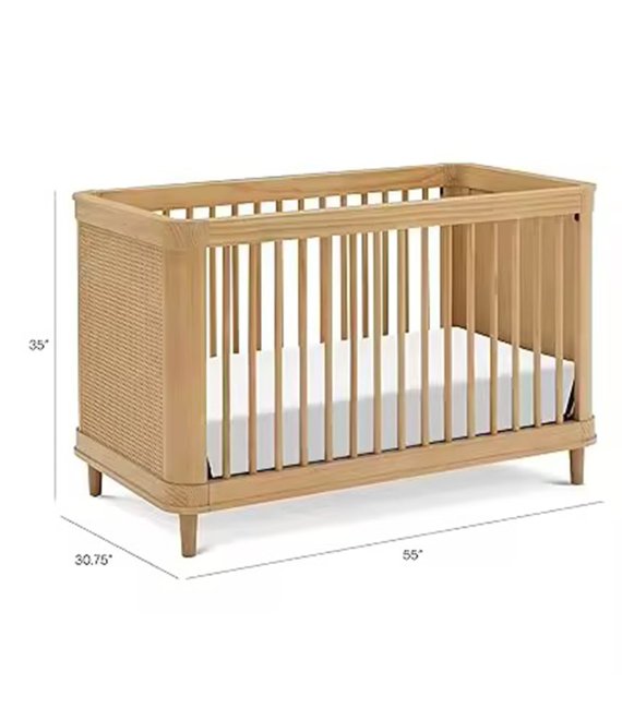 Mid Century Modern Solid Wood Baby Crib Convertible Infant Bed With Angled Legs For Nursery Room Supply 