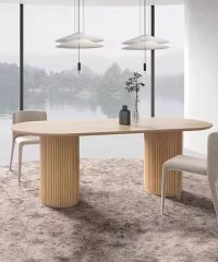 Decorative Fluted Base Dining Furniture, Solid Wood Dining Table for Nordic LightLuxury Home & Event Venue