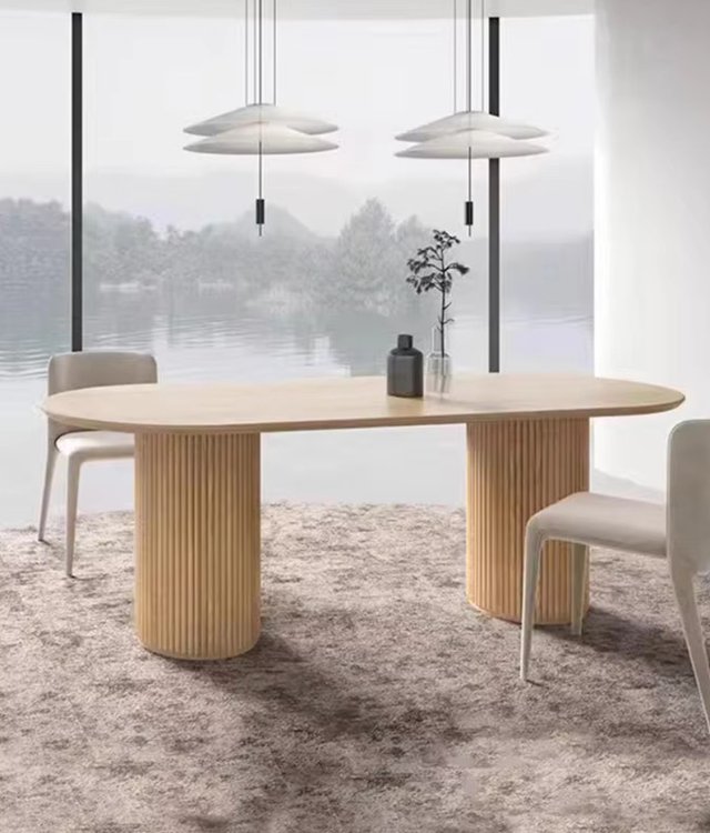 Decorative Fluted Base Dining Furniture, Solid Wood Dining Table for Nordic LightLuxury Home & Event Venue