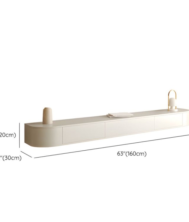 Minimalist All-White Wall-Mounted Floating TV Unit Rounded Corner Media Storage Cabinet For Living Room Wholesale