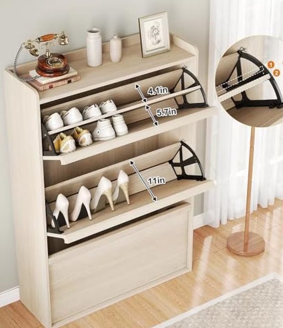Modern Slim Flip Down Wooden Shoe Cabinet Narrow Entryway Shoe Storage Cabinet For Home Wholesale