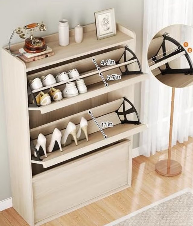 Modern Slim Flip Down Wooden Shoe Cabinet Narrow Entryway Shoe Storage Cabinet For Home Wholesale