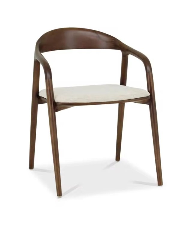 Solid Wood Curved Arm Dining Chair, Upholstered Cushioned Dining Side Chair for Kitchen Dining Room