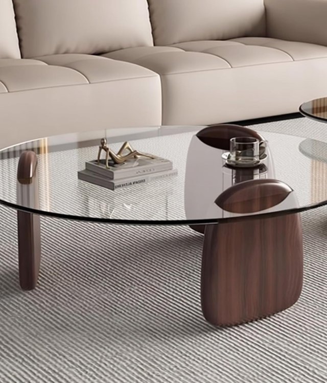 Oval Tempered Glass Coffee Table Solid Wood Base Modern Minimalist Transparent Center Table For Living Room Wholesale