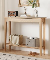 Solid Wood Console Table With Drawers And Lower Shelf Entryway Hallway Sofa Console Desk For Home Wholesale