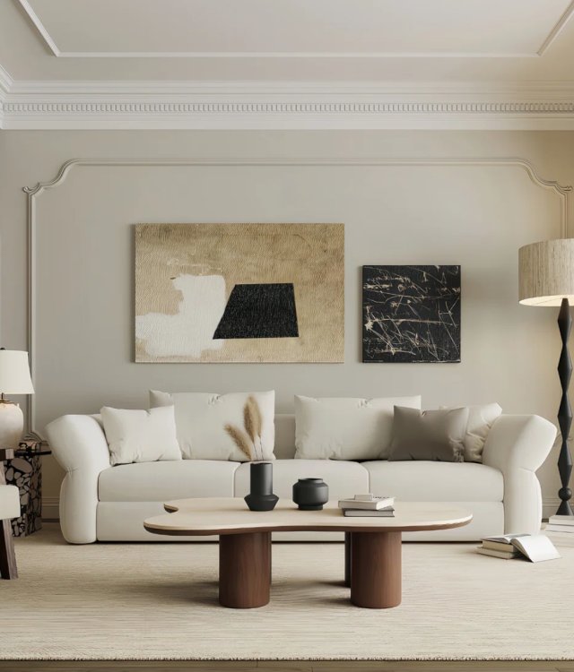 Organic Irregular Travertine Coffee Table Natural Stone Top Solid Wood Cylinder Legs Modern Center Table For Living Room