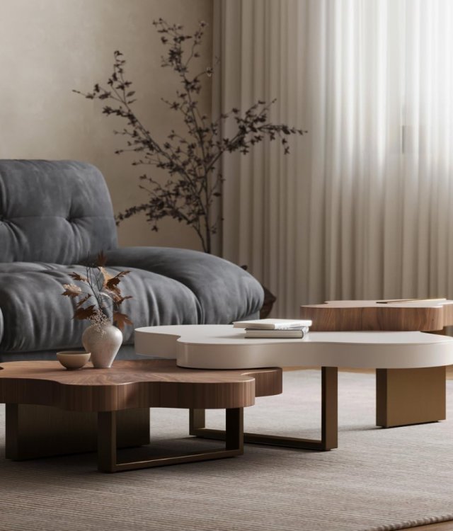 Cloud-Shaped Nesting Coffee Table Set Wood Veneer & White Top With Metal Legs Luxury Living Room Coffee Table Supply