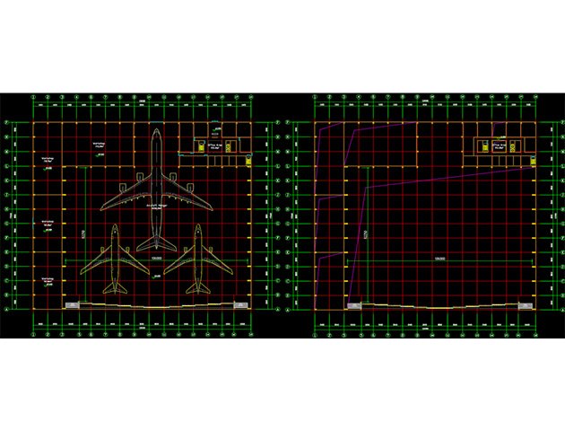 Prefabricated truss space frame hangar for aircraft repair
