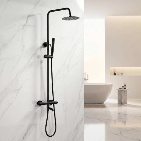 6004Matte Black Round Bathroom Thermostatic Shower