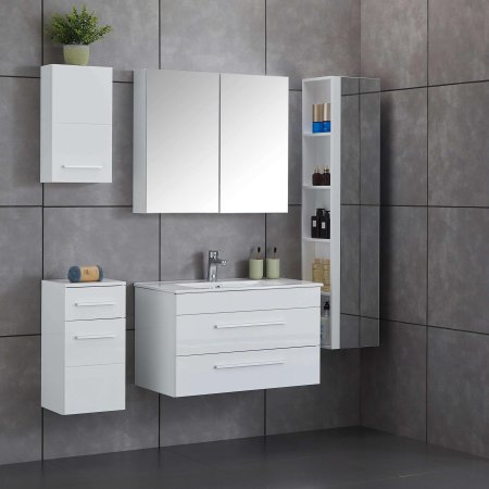 MF009-800 Matte White Modern Wall-Mounted Bathroom Vanity with Two Drawers