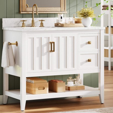 T05 Industrial-Style White Bathroom Vanity Cabinet