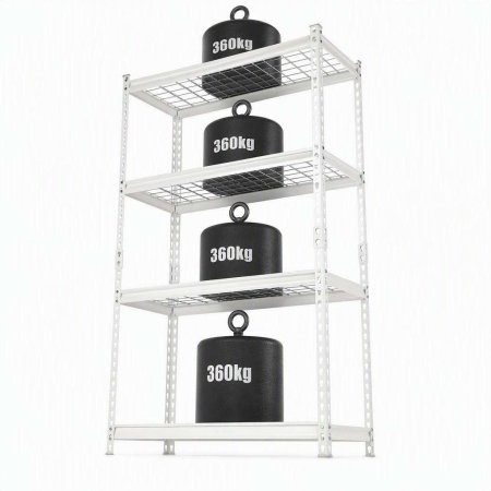 Four-tier white wire shelving unit