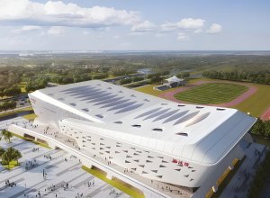 Rectangular semi-enclosed stadium