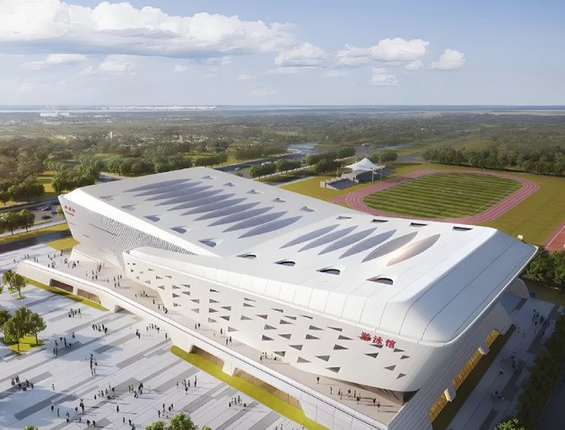 Rectangular semi-enclosed stadium