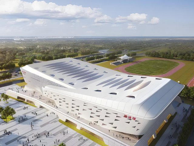Estadio rectangular semicerrado