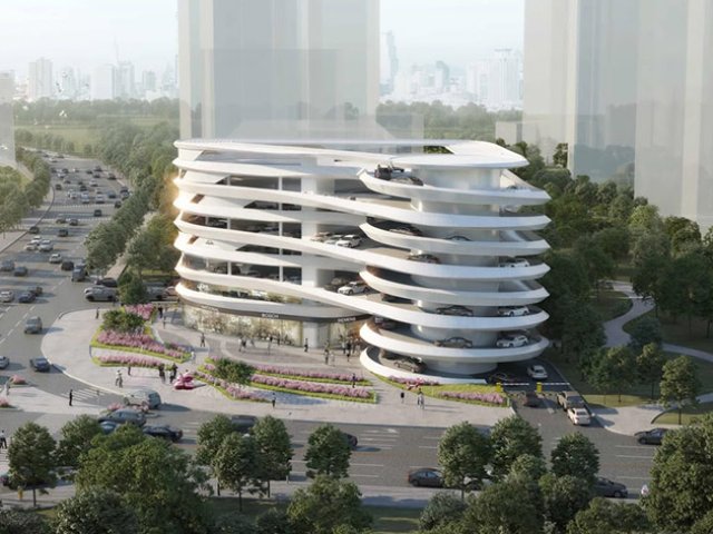 Edificio de estacionamiento con estructura de acero