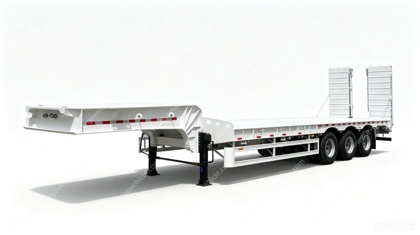 3 Axle 60T Lowbed Semi Trailer with Hydraulic Loading Ramps