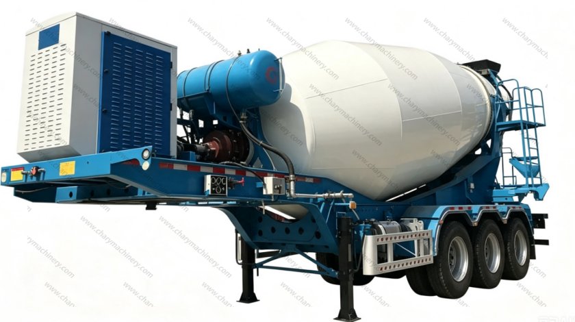 Semi-remorque malaxeur à béton à motorisation autonome