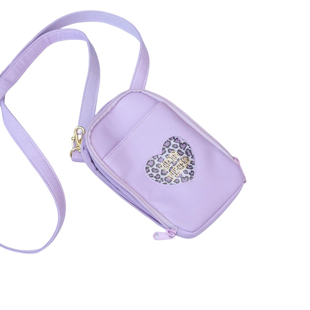 Light Purple Faux Leather Crossbody Pouch | Leopard Print Heart Patch