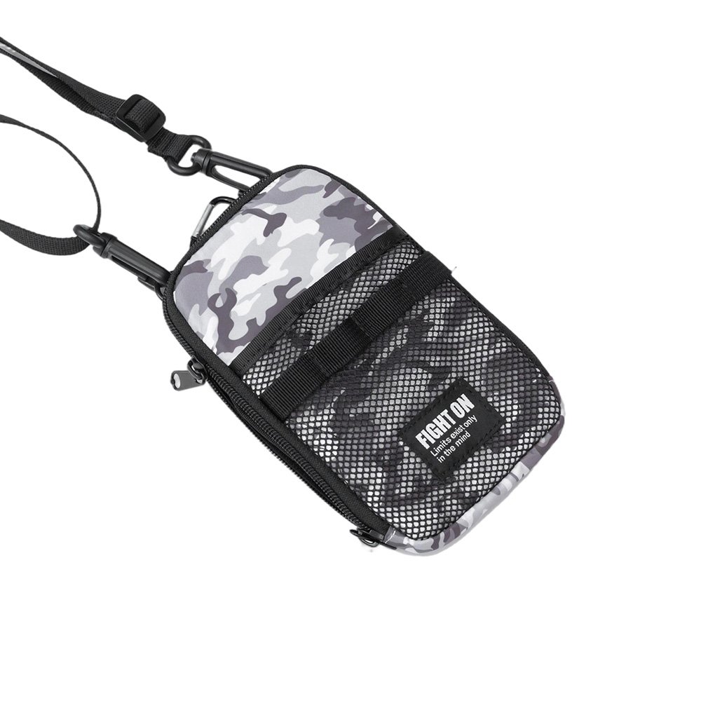 Gray Camo Oxford Cloth Crossbody Pouch | Mesh Pocket 