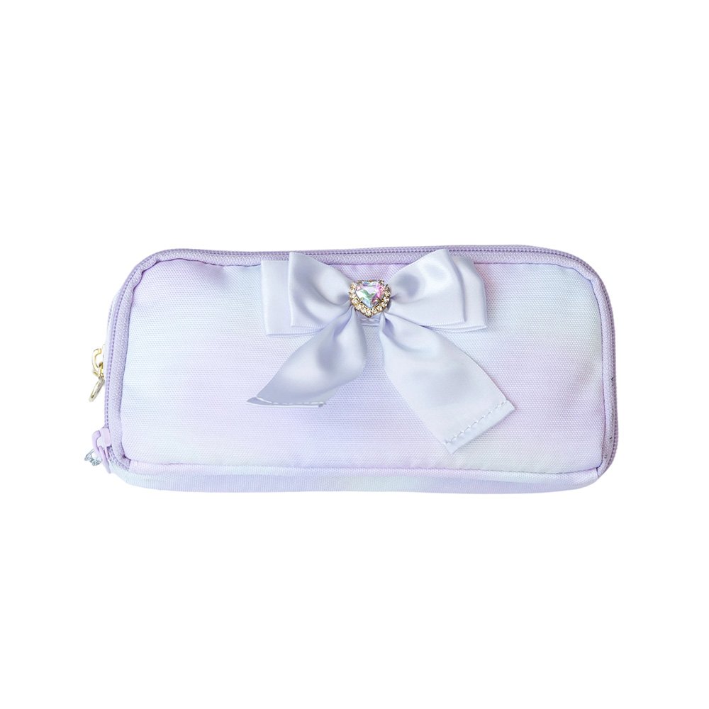 Pastel Gradient Oxford Cloth Pencil Pouch | Satin Bow & Rhinestone Heart Charm