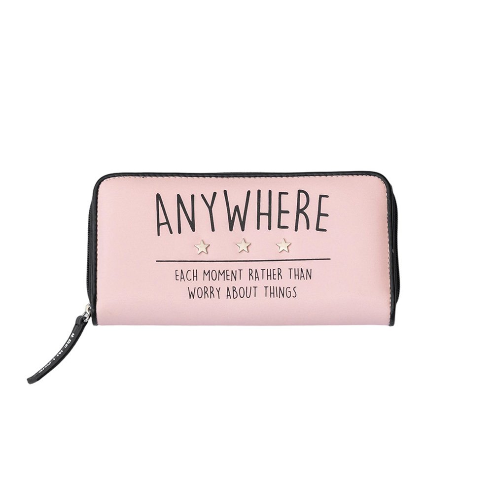 Pink Faux Leather Zip-around Wallet 