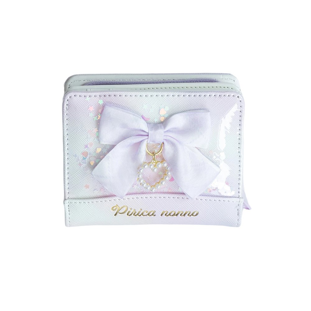Iridescent Faux Leather Wallet | Bow & Pearl Heart Charm