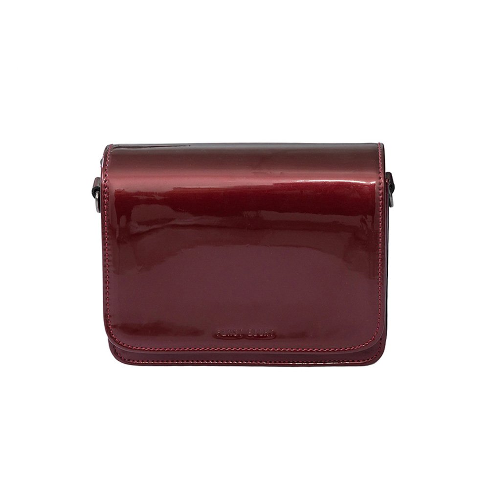 Glossy Burgundy Patent Leather Crossbody Bag | Mini Flap Shoulder Purse | Retro Style for Daily Use