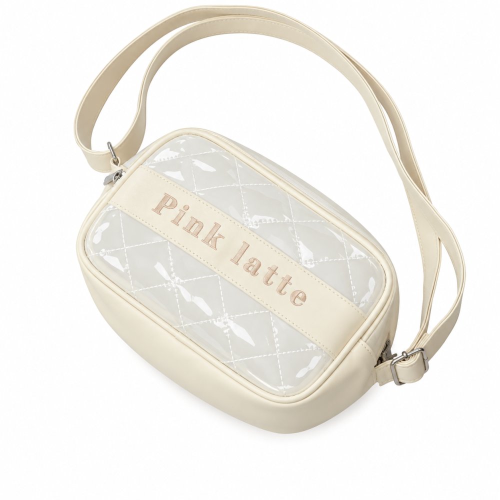 Clear Quilted Crossbody Bag | Cream Faux Leather with Transparent PVC Panel | Cute Daily Shoulder Purse