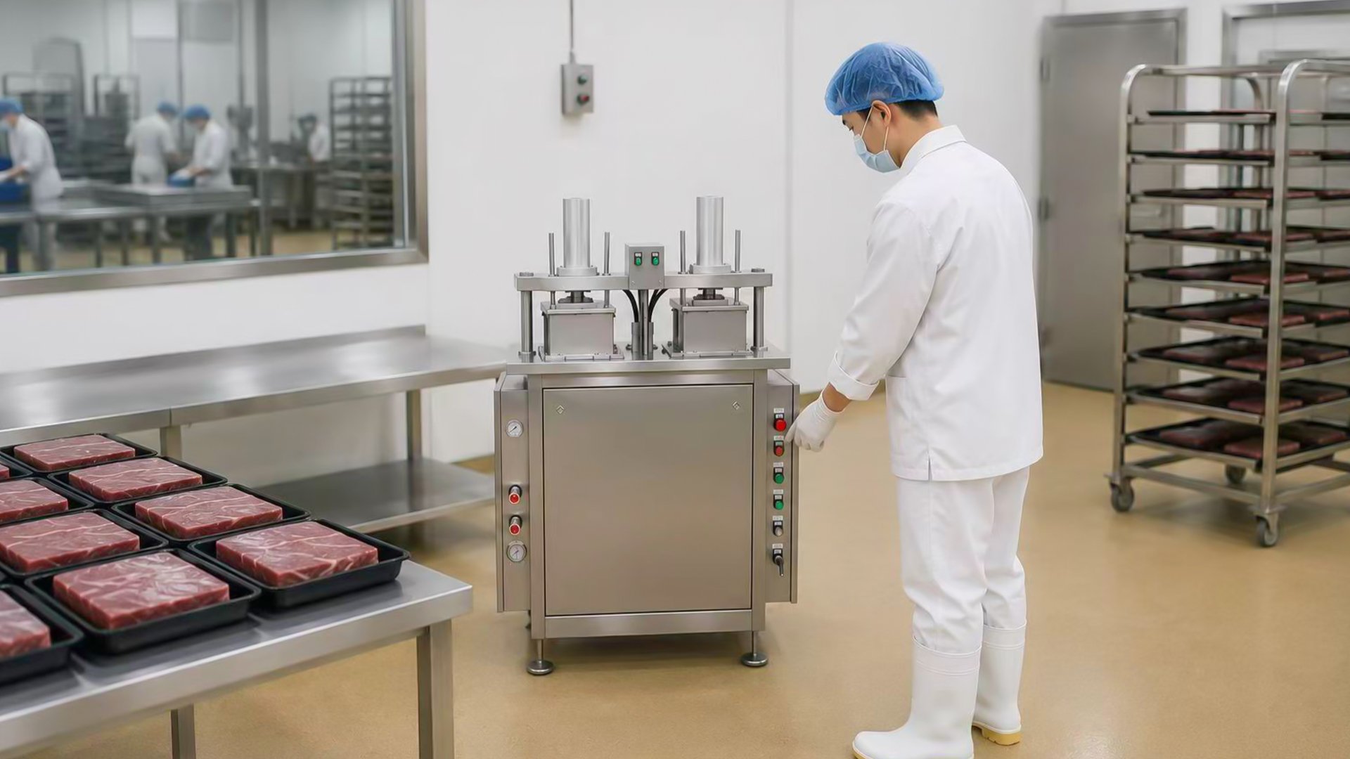 Применение мясопресса Henger Global HE-MP002 на мясоперерабатывающем заводе.
