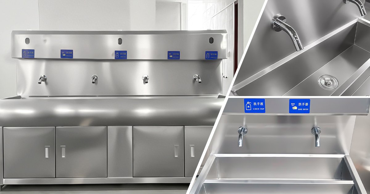 Henger Technology hand washing and disinfection station installed at slaughter facility entry zone workshop real shot