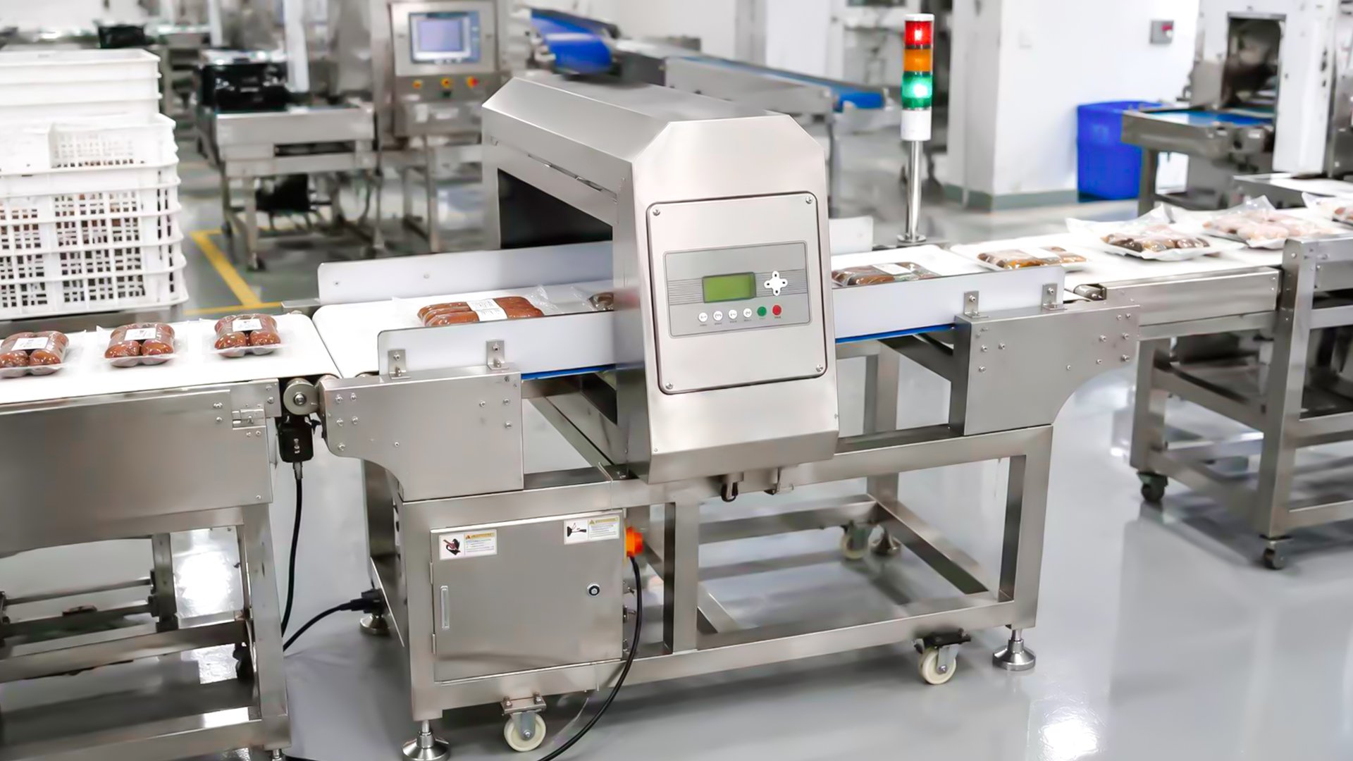 Henger Global HE-50-15 industrial metal detector installed in food processing packing line