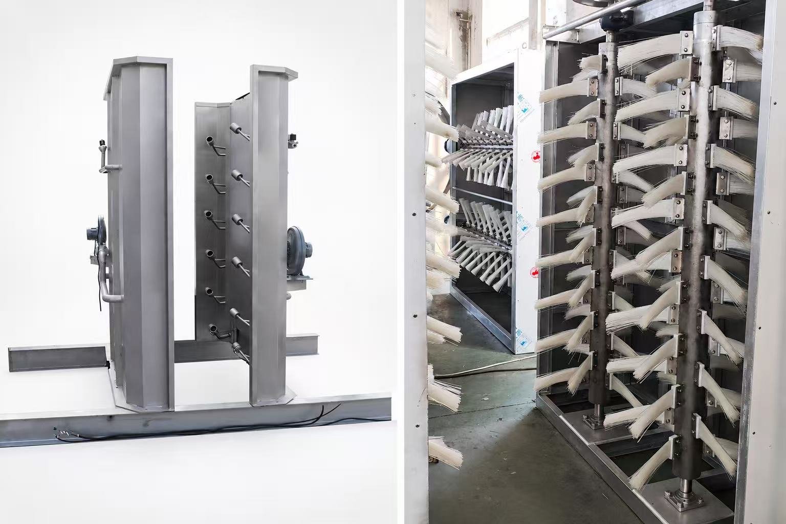 "Pig slaughter line layout — singeing furnace to polishing washing machine in continuous conveyor sequence"