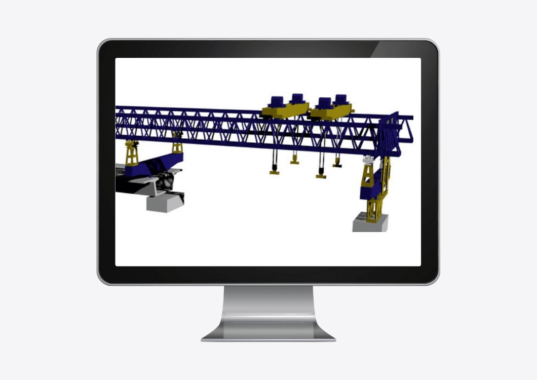 3D model of bridge launching gantry displayed on computer screen