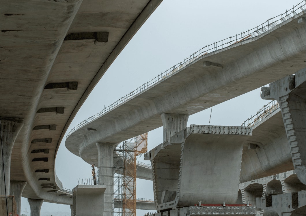 Complex concrete viaduct interchange under construction