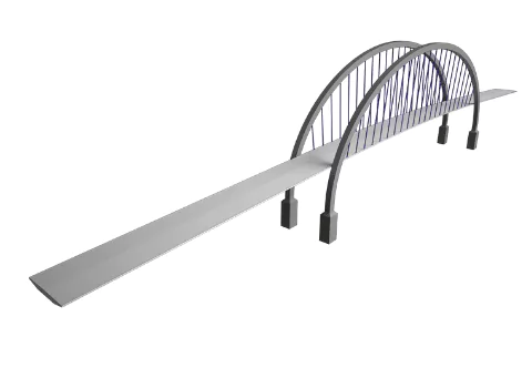 Arch bridge structural diagram showing hanger anchorage and strand system layout